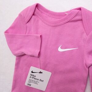Nike One Piece Bodysuit Girls Size 3M Pink Long Sleeve Cotton Blend Swoosh New
